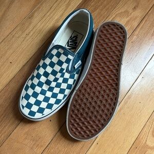 Vans Blue and White Checkered Slip-On Sneakers